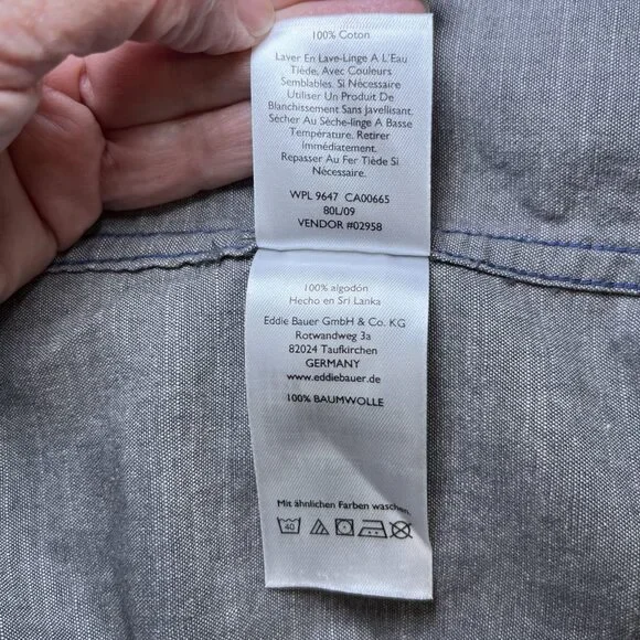 Eddie Bauer Classic fit short sleeve button down cotton gray blue mens sz L - Picture 7 of 11
